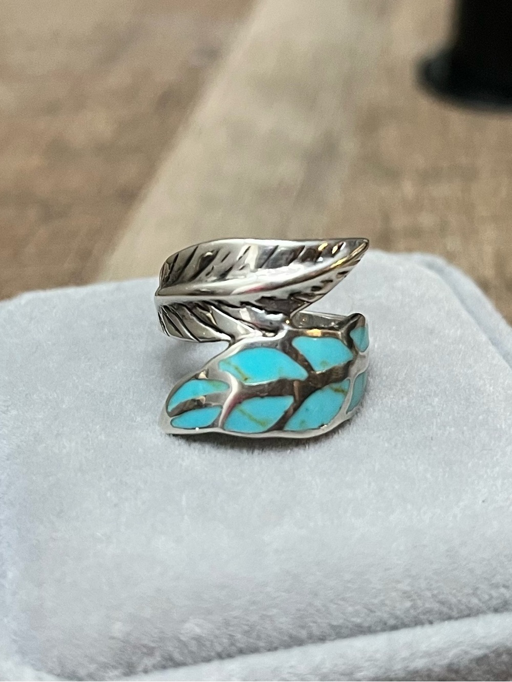 Sterling Silver Turquoise Leaf Ring - Blue Leaf Design